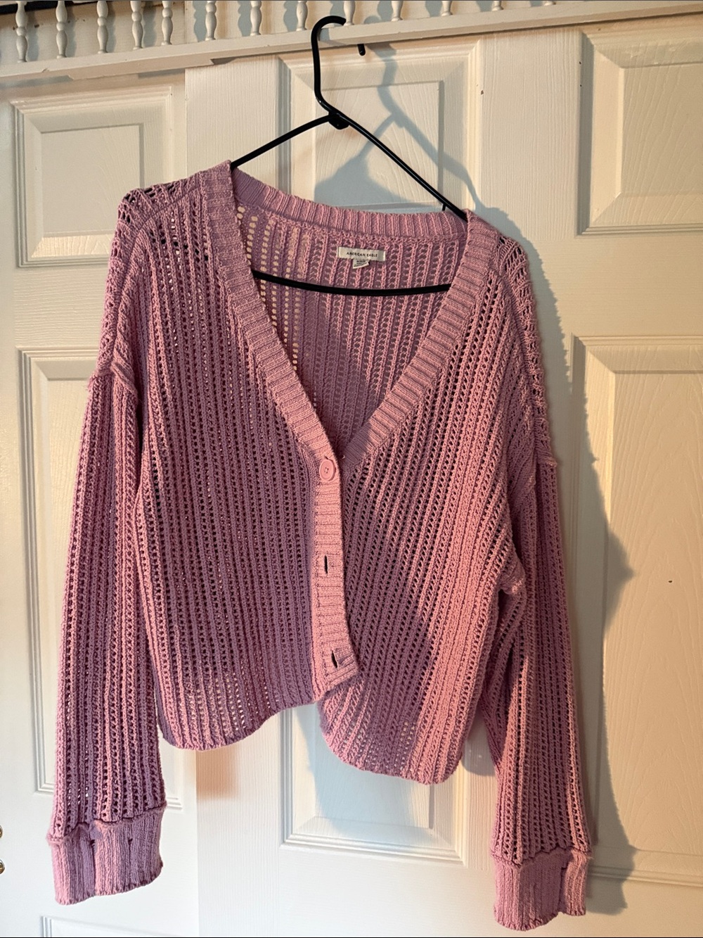 Pink Open-Knit V-Neck Cardigan